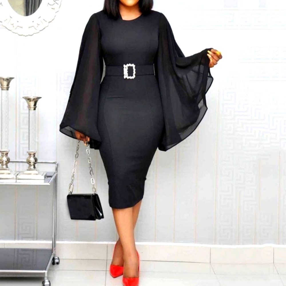 Black Bodycon Midi Dress - size LG (10/12)